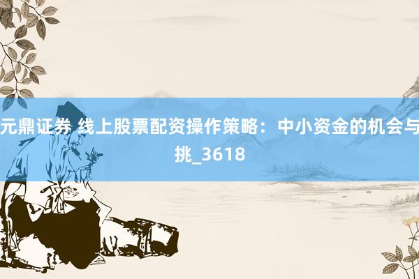 元鼎证券 线上股票配资操作策略：中小资金的机会与挑_3618