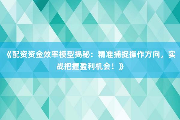 《配资资金效率模型揭秘:精准捕捉操作方向,实战把握盈利机会!》