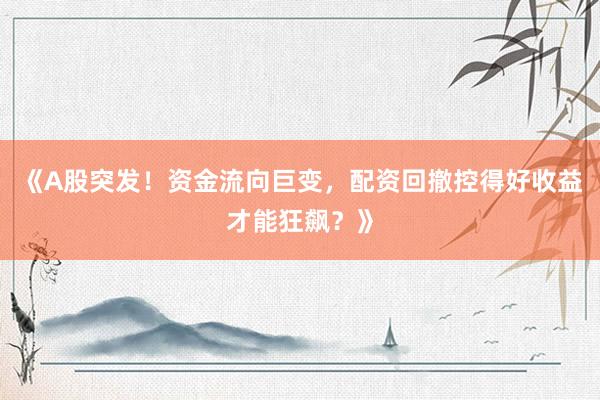 《A股突发！资金流向巨变，配资回撤控得好收益才能狂飙？》