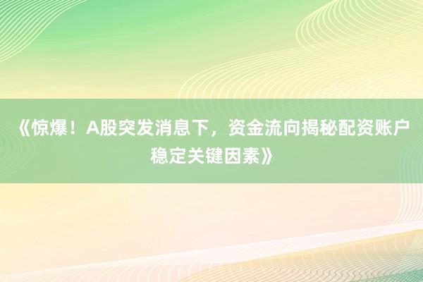 《惊爆！A股突发消息下，资金流向揭秘配资账户稳定关键因素》