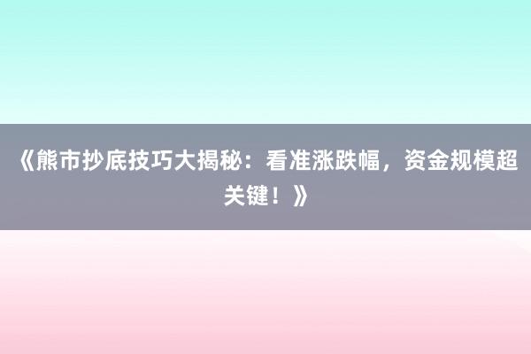 《熊市抄底技巧大揭秘：看准涨跌幅，资金规模超关键！》