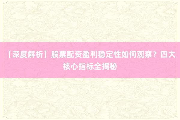【深度解析】股票配资盈利稳定性如何观察？四大核心指标全揭秘