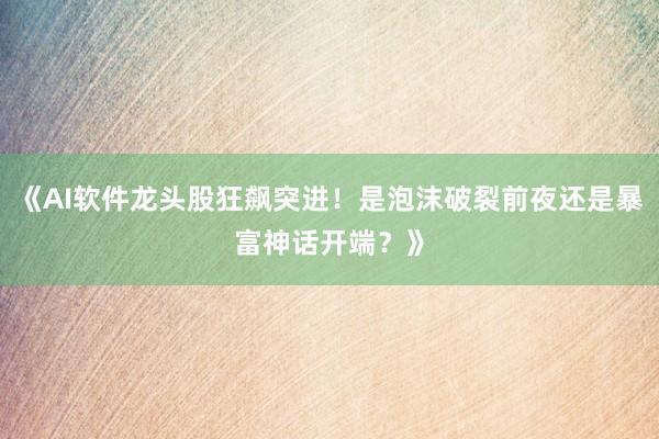 《AI软件龙头股狂飙突进！是泡沫破裂前夜还是暴富神话开端？》