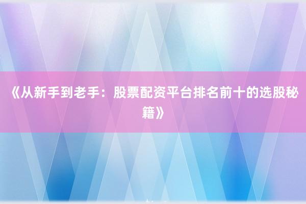 《从新手到老手：股票配资平台排名前十的选股秘籍》