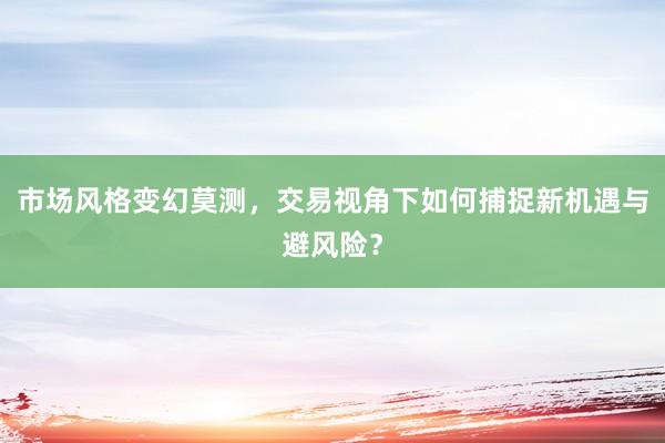 市场风格变幻莫测，交易视角下如何捕捉新机遇与避风险？