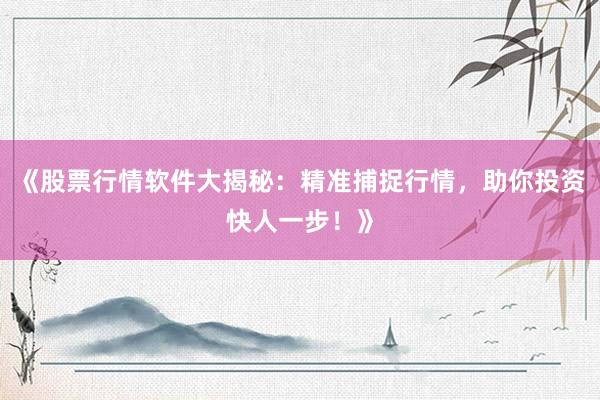 《股票行情软件大揭秘：精准捕捉行情，助你投资快人一步！》