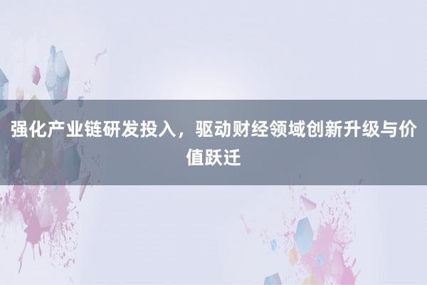 强化产业链研发投入，驱动财经领域创新升级与价值跃迁