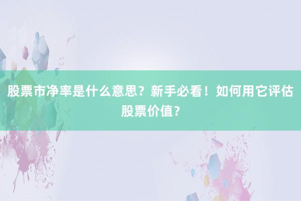 股票市净率是什么意思？新手必看！如何用它评估股票价值？